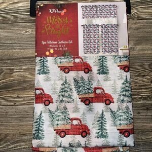 Christmas Kitchen Curtains 3 Piece Set. 1 Valance 52x18. 2 Tiers 26x36. NWT.